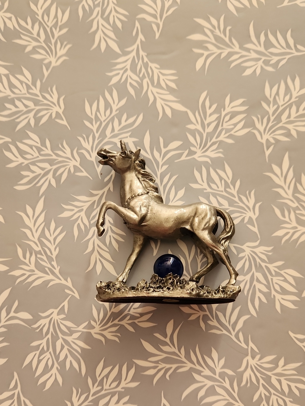 Silver-tone Unicorn Figurine with Blue Glass Orb